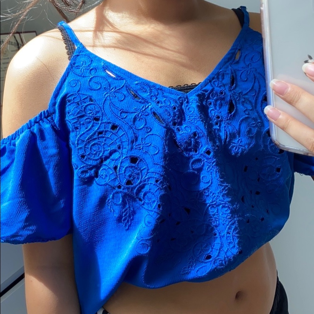 Blue Cold Shoulder Top